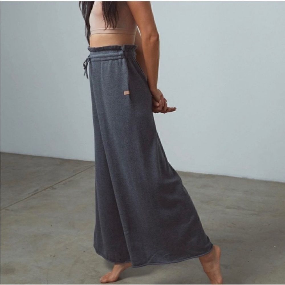 Lunya Dark Gray Cozy Cotton Silk Relaxed Wide Leg Trouser Pants Boho Small - Picture 7 of 7